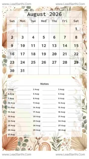 August 2026 Calendar Template 8 Botonical Theme 66 Design Template