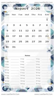 August 2026 Calendar Template 7 Geometric Theme 22 Design Template