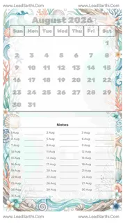 August 2026 Calendar Template 5 Ocean Theme 236 Design Template
