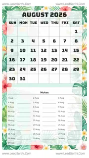 August 2026 Calendar Template 17 Summer Theme 32 Design Template