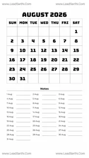 August 2026 Calendar Template 17 White BG 202 Design Template