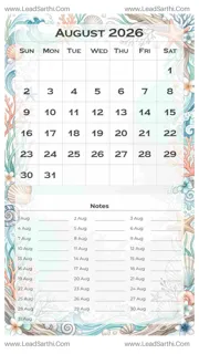 August 2026 Calendar Template 14 Ocean Theme 228 Design Template