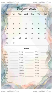 August 2026 Calendar Template 23 Watercolor Theme 30 Design Template
