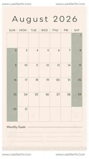 Scandinavian Simplicity August 2026 Calendar Printable | Minimalist USA Vertical Planner Design Template