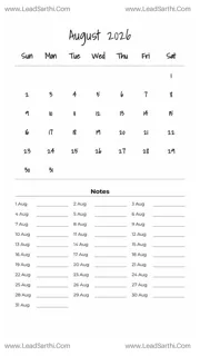 August 2026 Calendar Template 21 White BG 237 Design Template