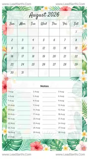 August 2026 Calendar Template 22 Summer Theme 269 Design Template