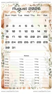 August 2026 Calendar Template 15 Botonical Theme 122 Design Template