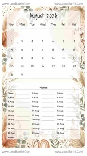August 2026 Calendar Template 21 Botonical Theme 230 Design Template