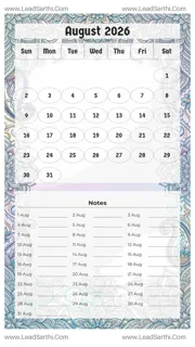 August 2026 Calendar Template 9 Mandala Theme 55 Design Template