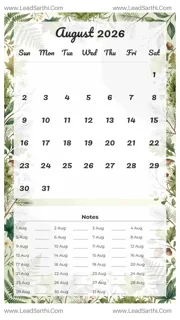 August 2026 Calendar Template 16 Forest Theme 178 Design Template