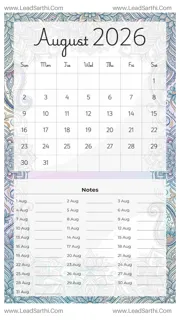 August 2026 Calendar Template 18 Mandala Theme 192 Design Template