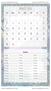 August 2026 Calendar Template 25 Mandala Theme 215 Design Template
