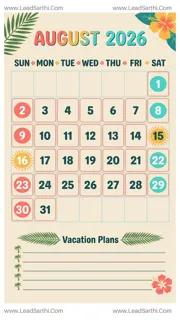 Tropical Paradise August 2026 Calendar Printable | Island-Inspired USA Vertical Planner Design Template