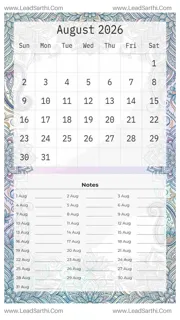 August 2026 Calendar Template 12 Mandala Theme 207 Design Template