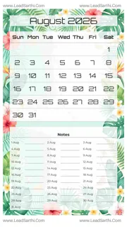 August 2026 Calendar Template 15 Summer Theme 171 Design Template