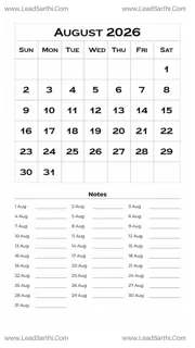 August 2026 Calendar Template 14 White BG 231 Design Template
