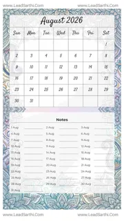 August 2026 Calendar Template 22 Mandala Theme 133 Design Template