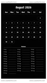 August 2026 Calendar Template 9 Dark Theme 234 Design Template