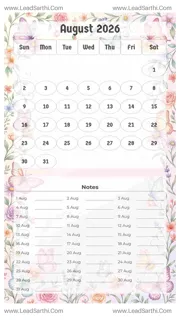 August 2026 Calendar Template 9 Butterfly Theme 162 Design Template