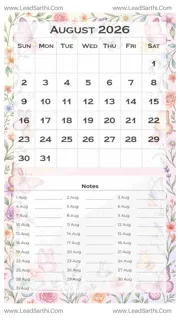August 2026 Calendar Template 14 Butterfly Theme 60 Design Template