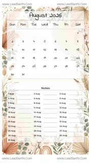 August 2026 Calendar Template 23 Botonical Theme 287 Design Template
