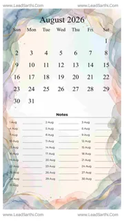 August 2026 Calendar Template 1 Watercolor Theme 141 Design Template