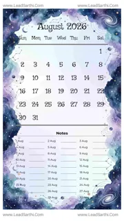 August 2026 Calendar Template 2 Galaxy Theme 135 Design Template