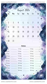 August 2026 Calendar Template 13 Galaxy Theme 195 Design Template