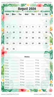 August 2026 Calendar Template 9 Summer Theme 265 Design Template