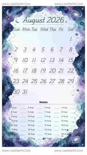 August 2026 Calendar Template 3 Galaxy Theme 274 Design Template
