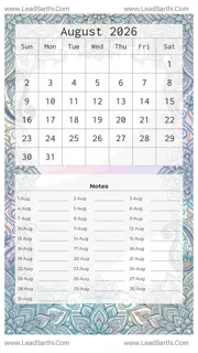 August 2026 Calendar Template 8 Mandala Theme 100 Design Template