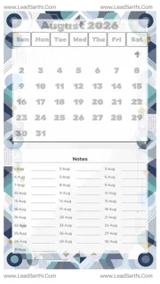 August 2026 Calendar Template 5 Geometric Theme 267 Design Template