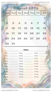 August 2026 Calendar Template 5 Watercolor Theme 14 Design Template