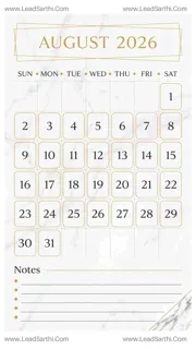 Modern Marble August 2026 Calendar Printable | Luxe USA Vertical Planner Design Template