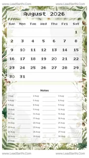 August 2026 Calendar Template 7 Forest Theme 78 Design Template
