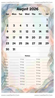 August 2026 Calendar Template 20 Watercolor Theme 19 Design Template