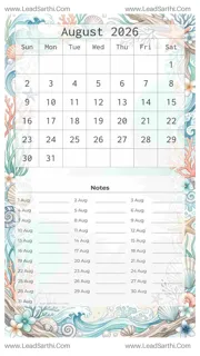 August 2026 Calendar Template 8 Ocean Theme 240 Design Template
