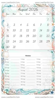 August 2026 Calendar Template 10 Ocean Theme 144 Design Template