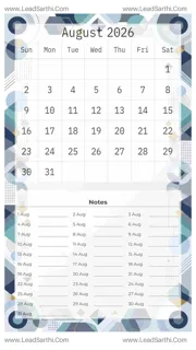 August 2026 Calendar Template 12 Geometric Theme 147 Design Template