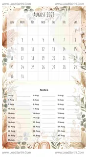 August 2026 Calendar Template 25 Botonical Theme 121 Design Template