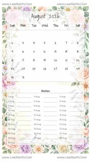 August 2026 Calendar Template 21 Floral Theme 99 Design Template