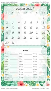 August 2026 Calendar Template 10 Summer Theme 224 Design Template