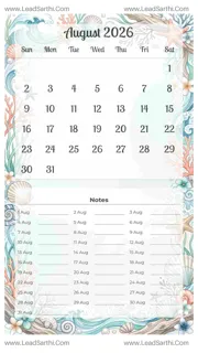 August 2026 Calendar Template 11 Ocean Theme 233 Design Template