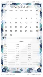 August 2026 Calendar Template 1 Geometric Theme 107 Design Template