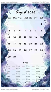 August 2026 Calendar Template 16 Galaxy Theme 271 Design Template