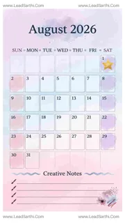 Watercolor Wash August 2026 Calendar Printable | Artistic USA Vertical Planner Design Template