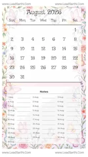 August 2026 Calendar Template 2 Butterfly Theme 199 Design Template
