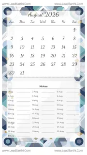 August 2026 Calendar Template 10 Geometric Theme 245 Design Template