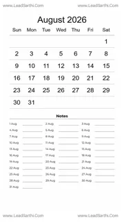 August 2026 Calendar Template 19 White BG 154 Design Template