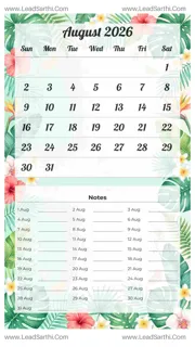 August 2026 Calendar Template 19 Summer Theme 229 Design Template